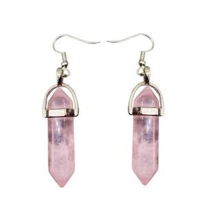 Rose Quartz Metal Earrings Bohemian Style Boho Chakra Pink Crystal Stone Dangle